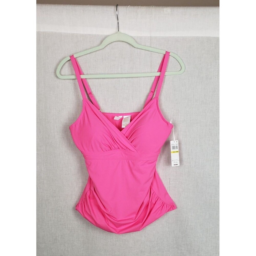 Anne Cole Swimwear Tankini Top Hot Pink Faux Cross Bodice Ruched 36C/38B‎ Resort